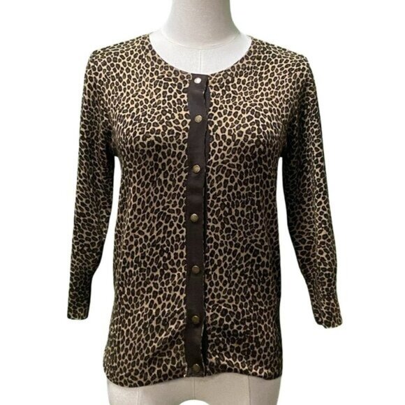 Michael Michael Kors 3/4 Sleeve Silk Blend Animal Print Cardigan Size S/P - Picture 1 of 5